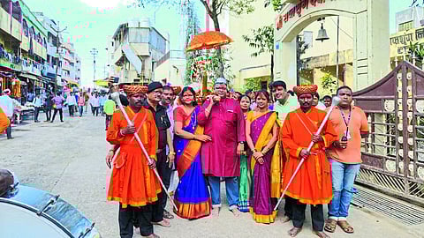 Palkhi procession taken out on Monday on the occasion of Durgashtami.