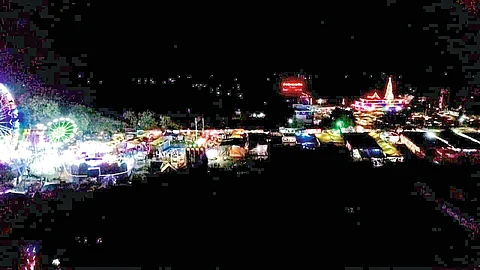Balasaheb Lagad has captured the scene of the temple and its surroundings illuminated in the evening on a drone camera.