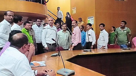 Angry teacher in meeting