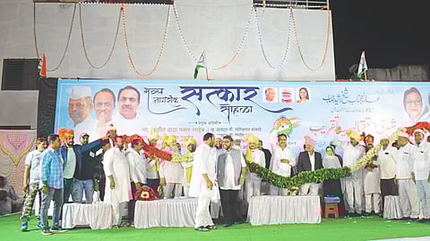 Leader of Opposition Ajit Pawar at the civil felicitation of former MLA Rashid Sheikh. NCP State President Jayant Patil, Asif Sheikh, Tahera Sheikh etc.