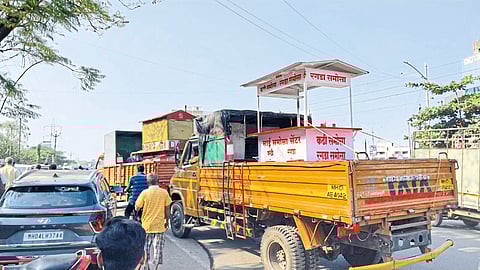 Staff while taking action on encroachments at pathardi phata