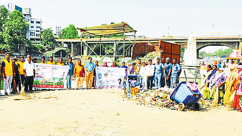 Employees involved in cleanliness drive