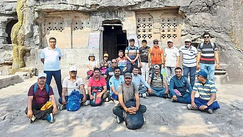 Niphad Tahsildar Sharad Ghorpade along with revenue department colleagues at fort ankai tankai.