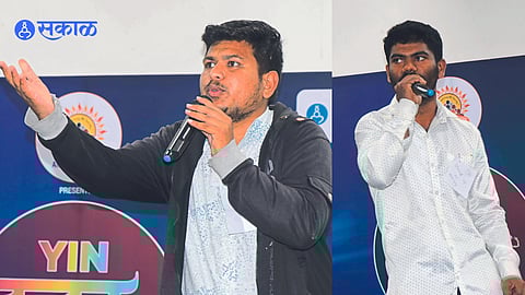 Tushar Pawar, Hrishikesh Gaikar performing mimicry and standup comedy at Sakal-Yin Art Festival on Friday.
