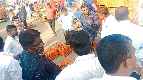 Tomato brought by farmers for auction in market committee.