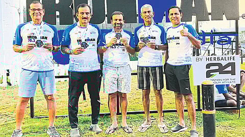 Mahendra Choria, Dr. Vaibhav Patil, Prashant Dabri and others who won the title of Ironman competition held in Goa,