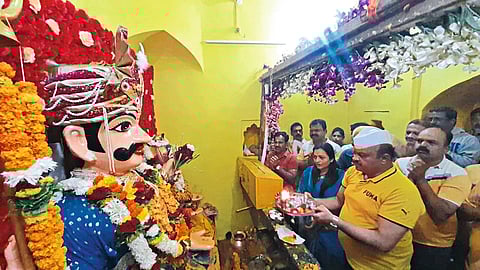Devotees visiting Khandoba idol on the occasion of Champa shashti at temple hill at deolali camp