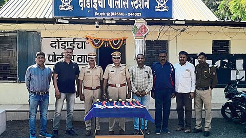 Police confiscated swords and police inspector Durgesh Tiwari along with the action team.