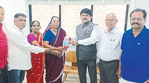 Tourists stranded in Malaysia present during MP Hemant Godse's visit on Thursday.