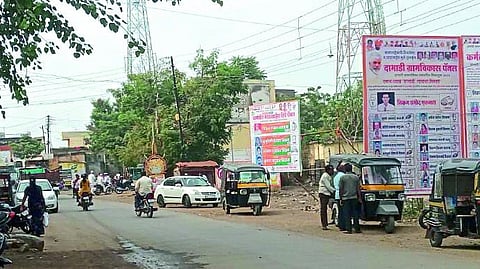 War of colored campaign boards against the backdrop of Gram Panchayat elections.