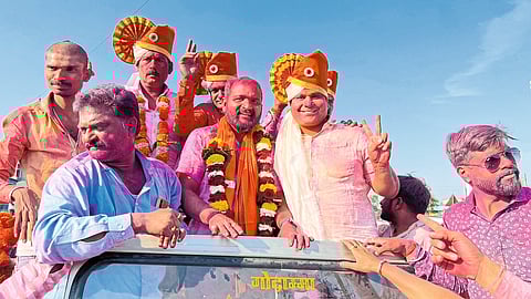 A procession of Vinayak Kharat, Sandeep Turle after winning the Sarpanch post candidature.