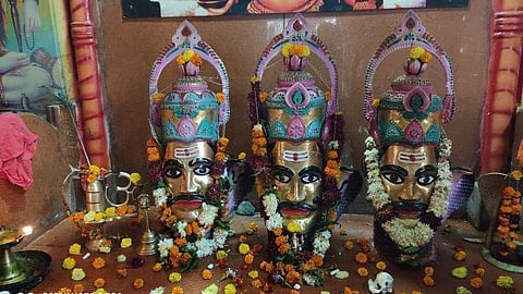 Attractive brass idol of Bhairavnath in the temple.