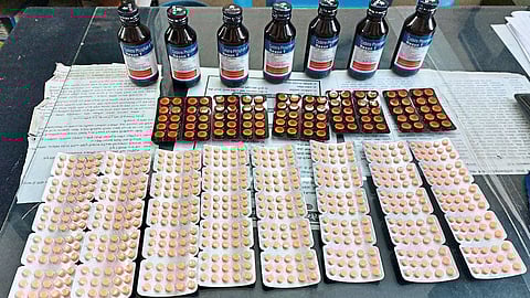 drug pills and medicine bottles seized by Special Police Team.