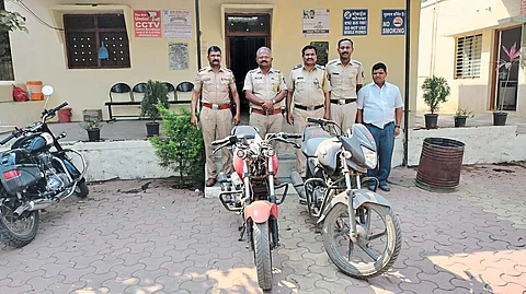 Bikes seized from thieves by police station officials.