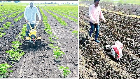 Tushar Suryavanshi harvesting cotton with tractor mobiles shredder.