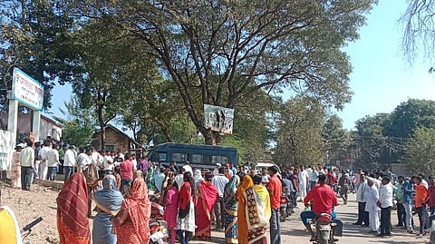 Congestion in the polling station premises of Zilla Parishad school.