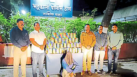 Nashik: Senior officials of the Bhadrakali Crime Investigation Squad along with the seized nylon manja, as well as the staff of the squad