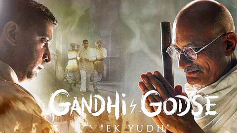 protest against the film gandhi godse ek yudh in mumbai promotion event at press conference of Rajkumar Santoshi