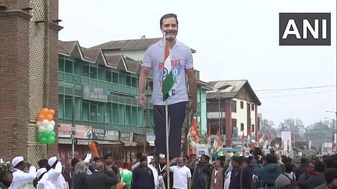 Congress MP Rahul Gandhi unfurls the national flag at Lal Chowk in Srinagar