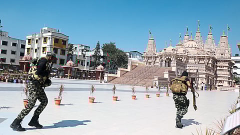Commandos during mock drill in AP Sri Swaminarayan Mandir area.