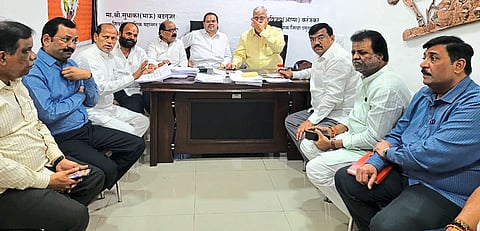 Nashik: Shiv Sena office bearers planning the campaign of Mahavikas Aghadi candidate Shubhangi Patil in the wake of the Legislative Council elections
