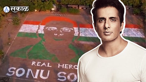 sonu sood rangoli make by his fan in solapur with 7 tons powder and 87000 square feet on republic day