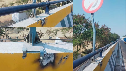 directional board 34 kg weak welding newly inaugurated Dharamveer Sambhaji Maharaj flyover Yerwada possibility of Accident