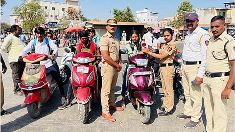 Road Safety campaign Pargaon karkhan Police Station pune traffic rule