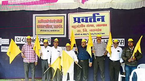 Koli community members are protesting in front of the District Magistrate's office.