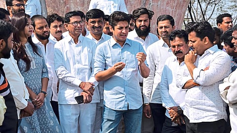 Satyajit Tambe, an independent candidate of the Nashik Graduate Constituency of the Vidhan Parishad during a discussion with graduates at Gar.