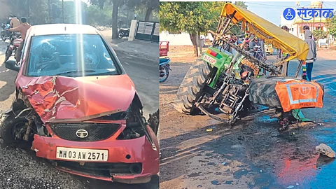 Lonkheda (Shahada): Tractor and Indica car damaged in an accident