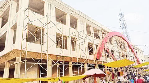 The work of the commercial complex here is incomplete.