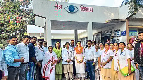 Staff along with ophthalmologist during the camp conducted under Motibindu Mukt Abhiyan at District Hospital.