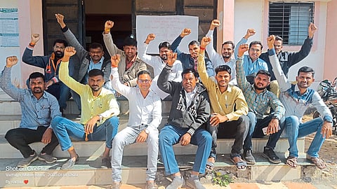 Mahatma Gandhi Employment Guarantee Yojana contract workers during one-day work stoppage protest at Dhadgaon