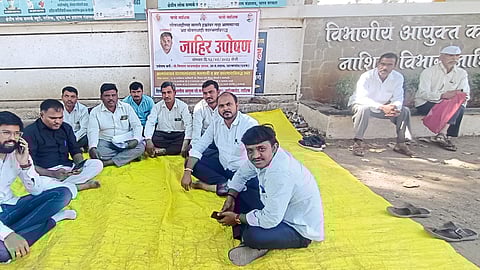 Gram panchayat members and activists of Dharangaon-Khadak sitting on hunger strike outside the office of Divisional Revenue Commissioner.