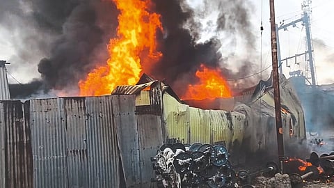A fire broke out at a cotton waste godown in Dayane Shiwar on Friday