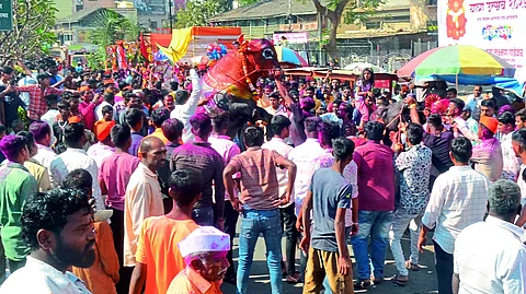 A procession taken out on the occasion of Mhasoba Maharaj Yatra at Devalaligaon.
