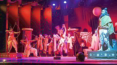 Scenes from the play Vishwamitra presented on Monday at Bharat Rang Mahotsav organized by National School of Drama and Nashik Municipality.