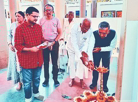 Ashok Jain inaugurating the picture exhibition of Shivam Hujurbazar. Respected neighbors.