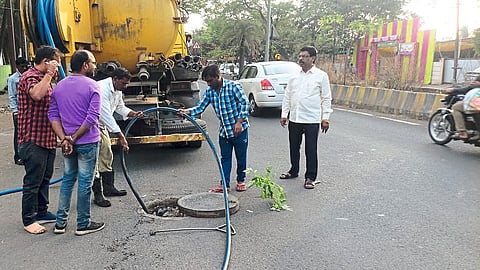 Work in progress to clear blocked drainage.