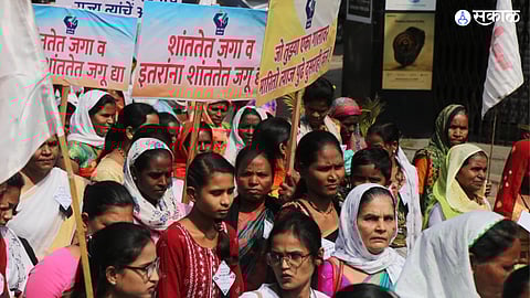 Women participating in the silent march organized by the Christian community