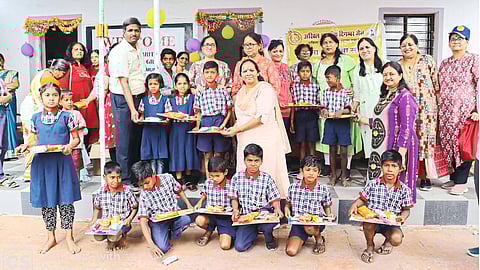 Sarpanch Venutai Botte while inaugurating the various works done with the help of Urja Foundation in the primary school.