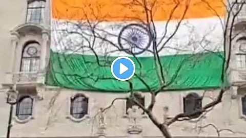 big slap to Khalistan supporters huge tricolor indian flag displayed at indian embassy in london video goes viral