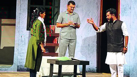 Actors of Shakuntladevi Social Development Institute, Latur presenting scenes from the play 'Abir Gulal'.