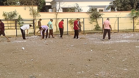 Senior Citizens of Jai Shriram Group collecting tares and tares on the Pawannagar ground