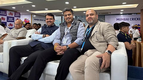 Ind vs aus first oneday rohit pawar tweets photo with devendra fadnavis from Wankhede stadium