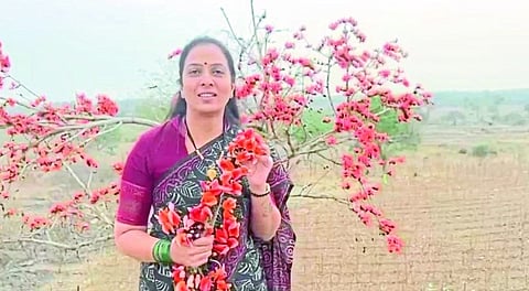 Along the bodwad road with the thick orange flowers of the palsa in bloom Adv. Rohini Khadse-Khewalkar.