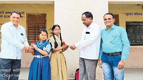 Wishing Divyang Diksha Kakade good luck for her 10th exams
Principal Zaheer Deshmukh, Principal S. A. Patil, Bappa Gathir etc.