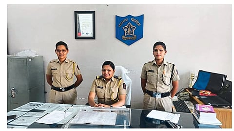 Women officers with Jyoti Gosavi in charge of Deola Police Station on the occasion of Women's Day.