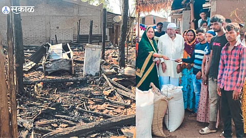 Former President of Zilla Parishad Rajni Naik visiting the family burnt in the fire and offering help